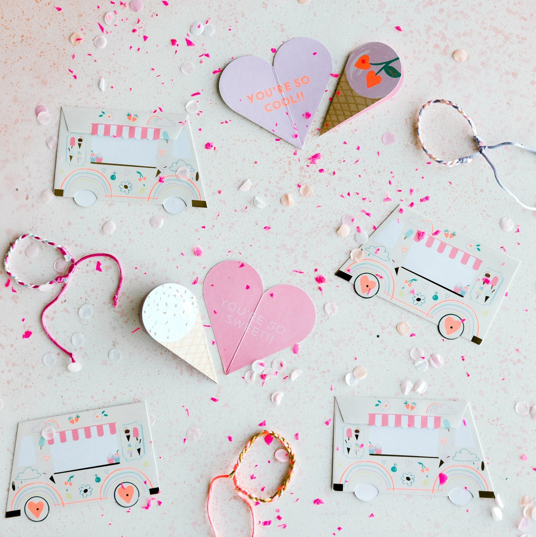 Ice Cream Valentine Cards Bonjour Fete Party Supplies Valentine's Day Cards