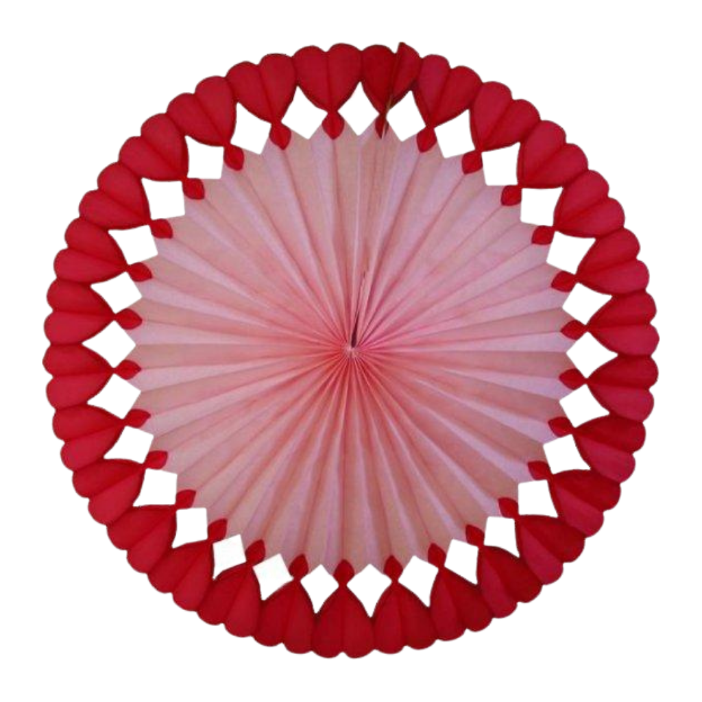 RED & PINK HEART TISSUE FAN DECOR Devra Party Hanging Decor Bonjour Fete - Party Supplies