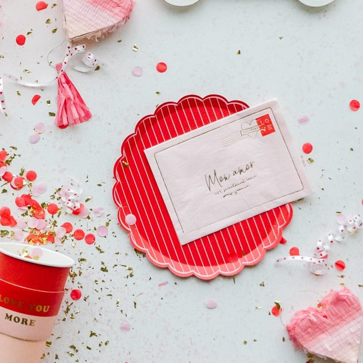 VALENTINE LOVE NOTE SHAPED NAPKINS My Mind’s Eye valen Bonjour Fete - Party Supplies