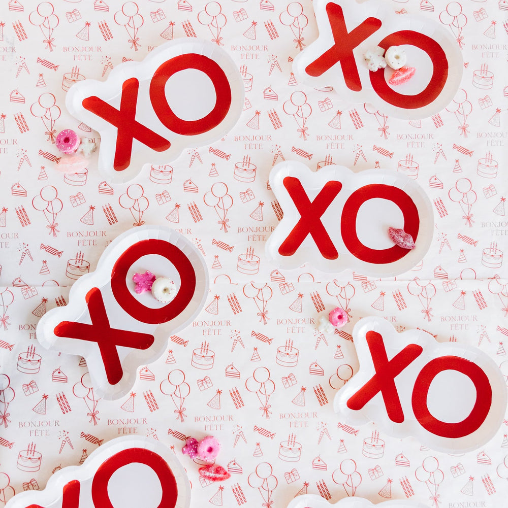 XOXO SHAPED PARTY PLATES My Mind’s Eye Plates Bonjour Fete - Party Supplies