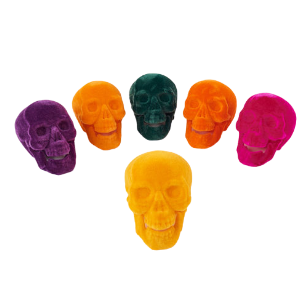 HALLOWEEN FLOCKED SKULL One Hundred 80 Degrees Halloween Home Bonjour Fete - Party Supplies