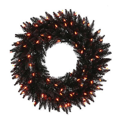 BLACK FIR CHRISTMAS WREATH WITH LIGHTS Fun Express Christmas Holiday Party Decorations Bonjour Fete - Party Supplies