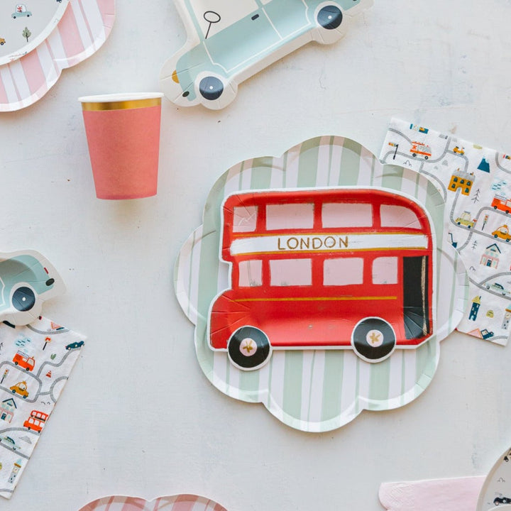 LONDON DOUBLE DECKER BUS DESSERT PLATES Josi James Plates Bonjour Fete - Party Supplies