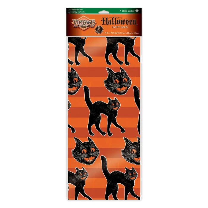 VINTAGE HALLOWEEN BLACK CAT CELLO BAGS Bulk Party Supplies Halloween Party Supplies Bonjour Fete - Party Supplies