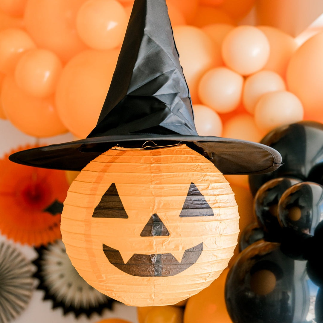 PUMPKIN LANTERN WITH WITCH HAT One Hundred 80 Degrees Halloween Home Decor Bonjour Fete - Party Supplies