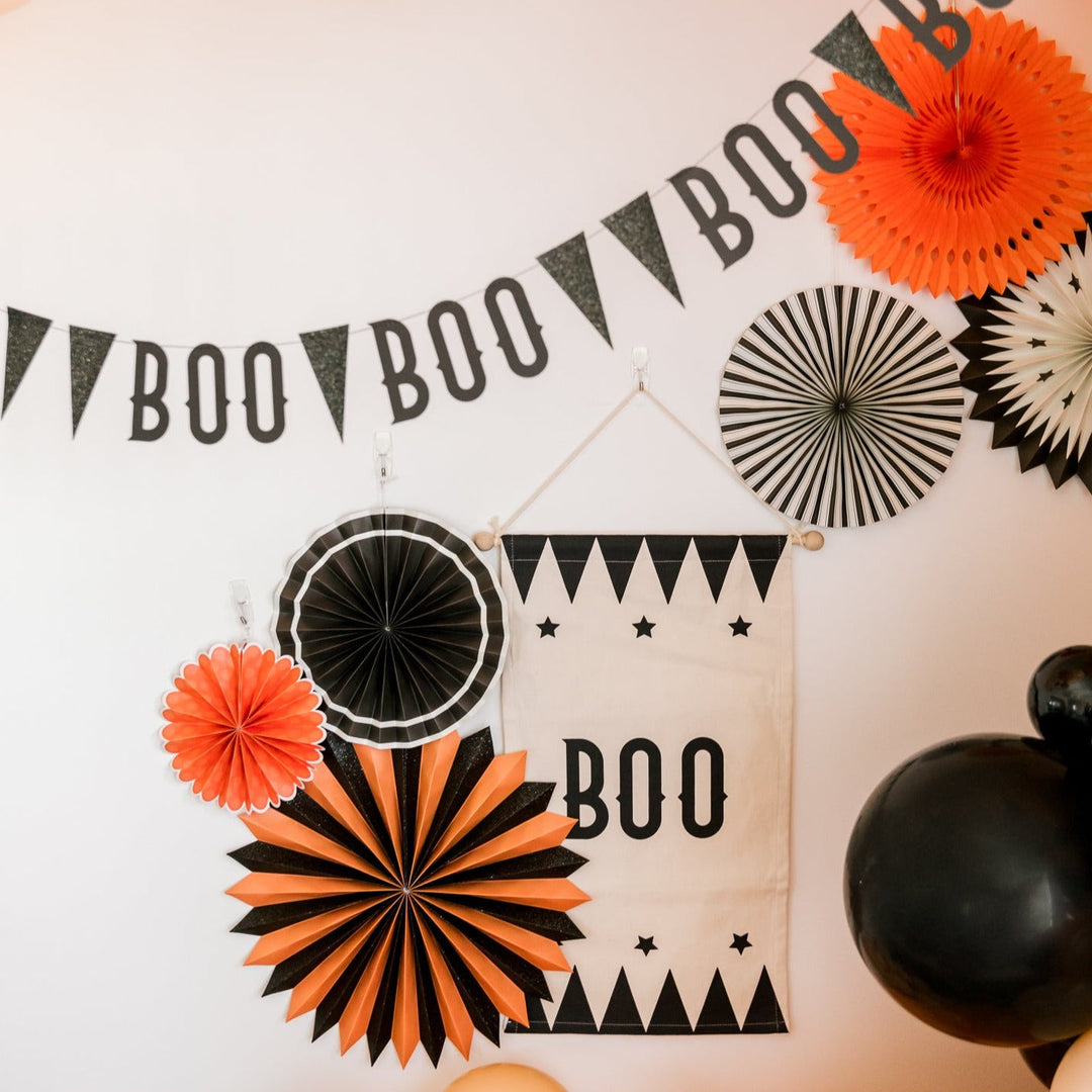 VINTAGE BLACK & ORANGE HALLOWEEN PARTY FANS My Mind’s Eye Halloween Party Supplies Bonjour Fete - Party Supplies