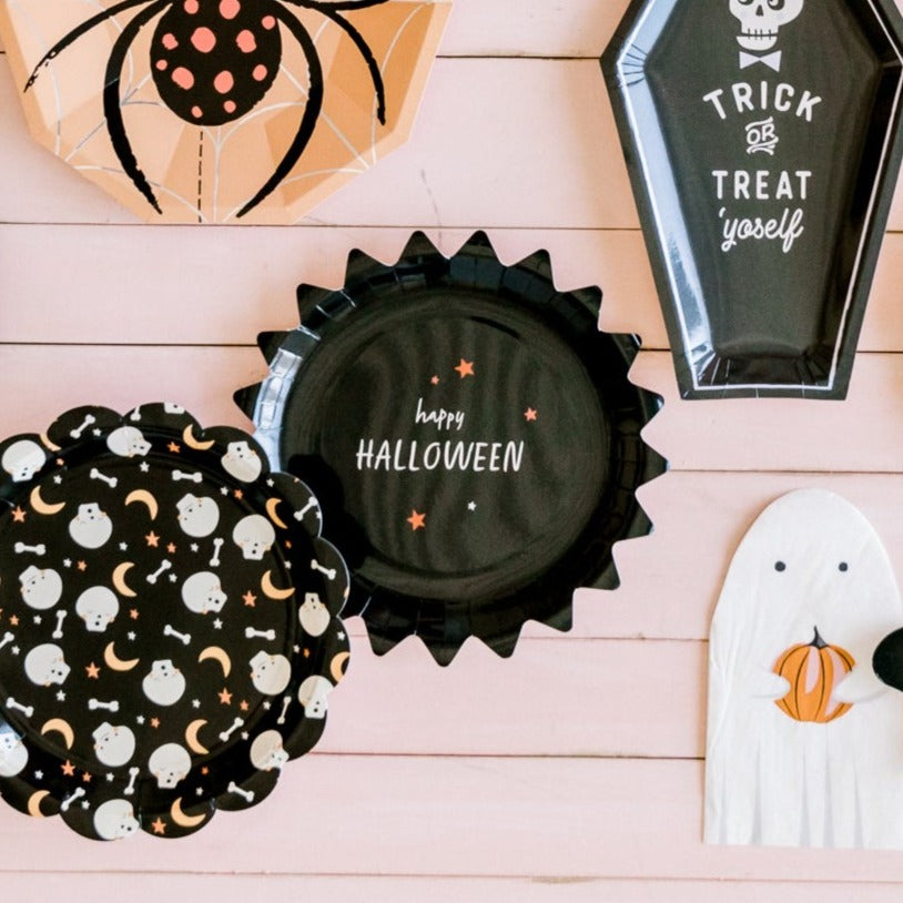 BLACK HAPPY HALLOWEEN PLATES My Mind’s Eye Halloween Party Supplies Bonjour Fete - Party Supplies