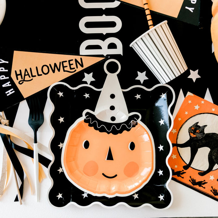 VINTAGE HALLOWEEN PUMPKIN SHAPED PLATE My Mind’s Eye Halloween Party Supplies Bonjour Fete - Party Supplies
