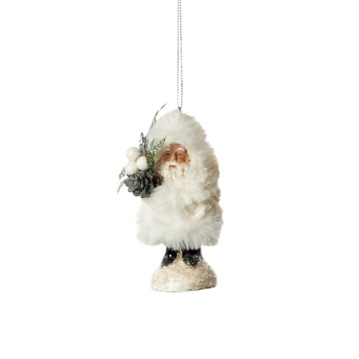 WHITE FURRY SANTA ORN One Hundred 80 Degrees Santa Bonjour Fete - Party Supplies