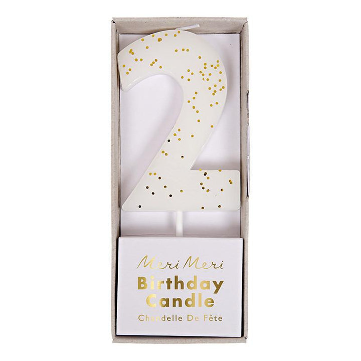 GLITTER NUMBER CANDLES Meri Meri Birthday Candles White 2 Bonjour Fete - Party Supplies
