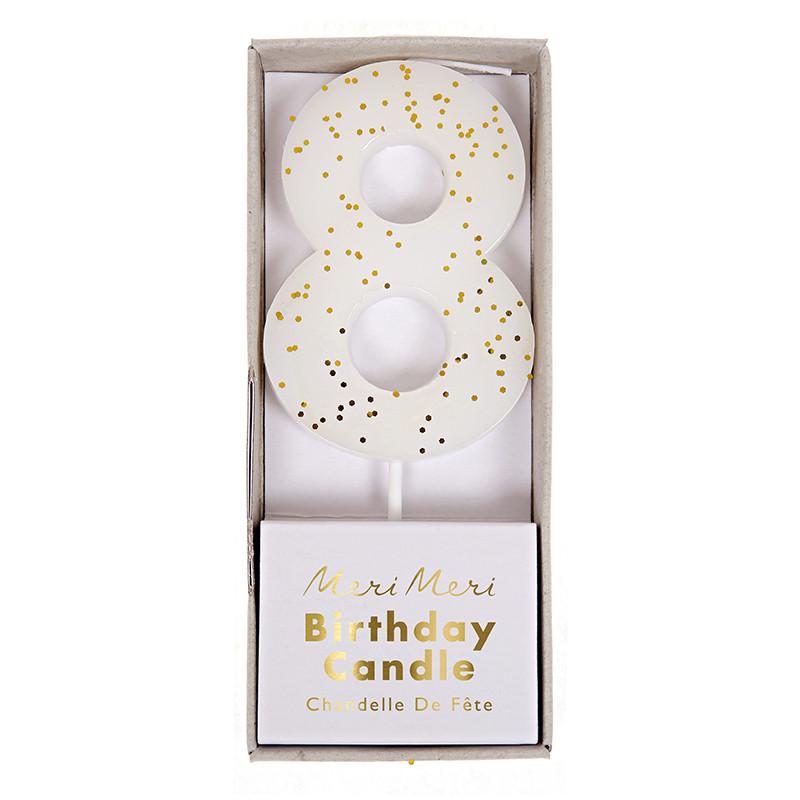 GLITTER NUMBER CANDLES Meri Meri Birthday Candles White 8 Bonjour Fete - Party Supplies