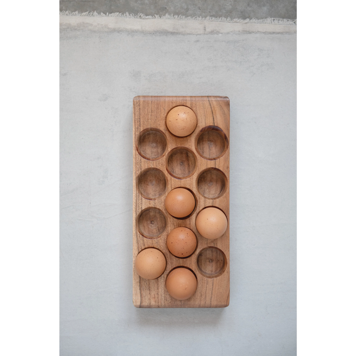 WOOD ACACIA EGG TRAY Creative Co-op Kitchenware Bonjour Fete - Party Supplies