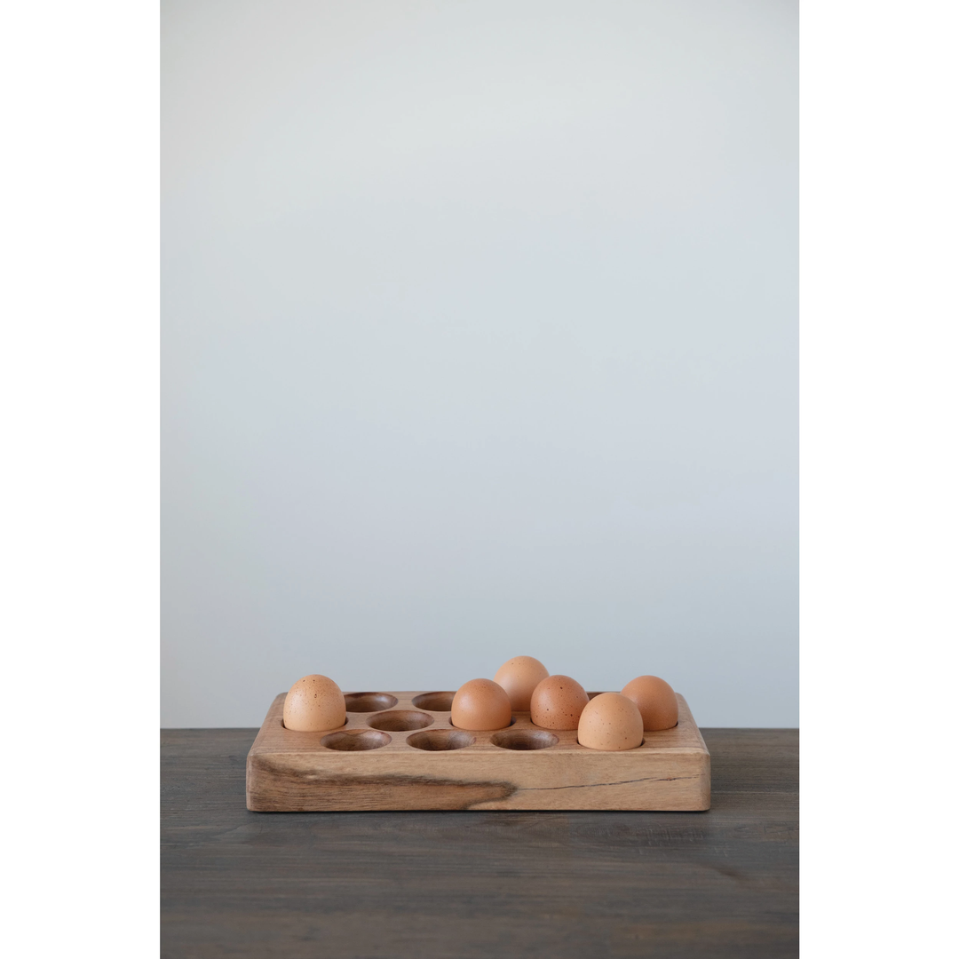 ACACIA WOOD EGG TRAY Creative Co-op Kitchenware Bonjour Fete - Party Supplies