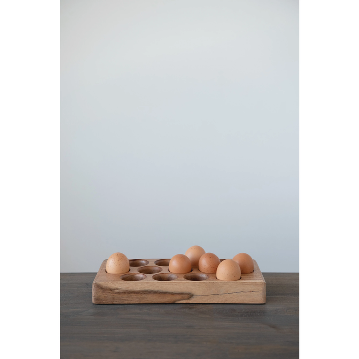 ACACIA WOOD EGG TRAY Creative Co-op Kitchenware Bonjour Fete - Party Supplies