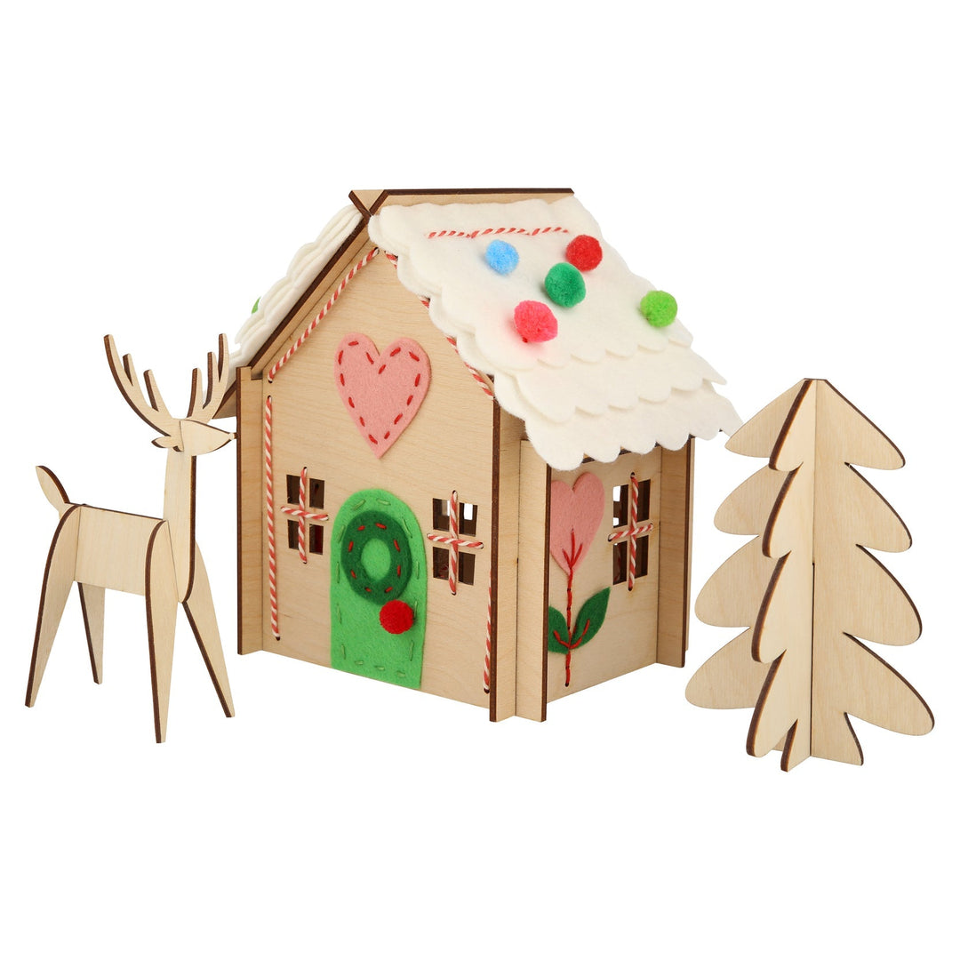 WOODEN EMBROIDERY GINGERBREAD HOUSE Meri Meri CHRISTMAS DECOR Bonjour Fete - Party Supplies