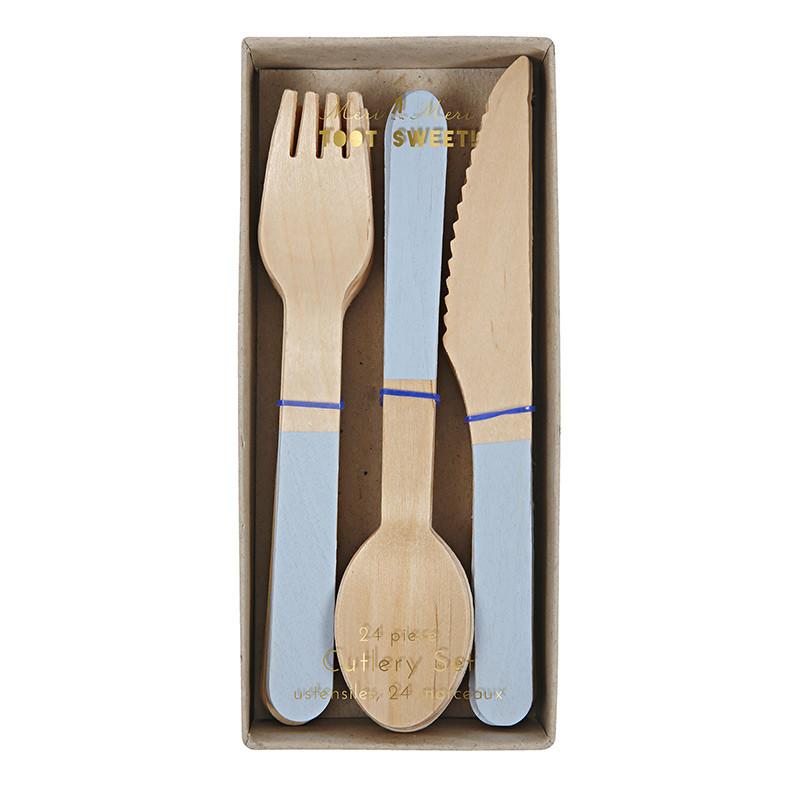 PASTEL BLUE WOODEN CUTLERY Meri Meri Cutlery Bonjour Fete - Party Supplies