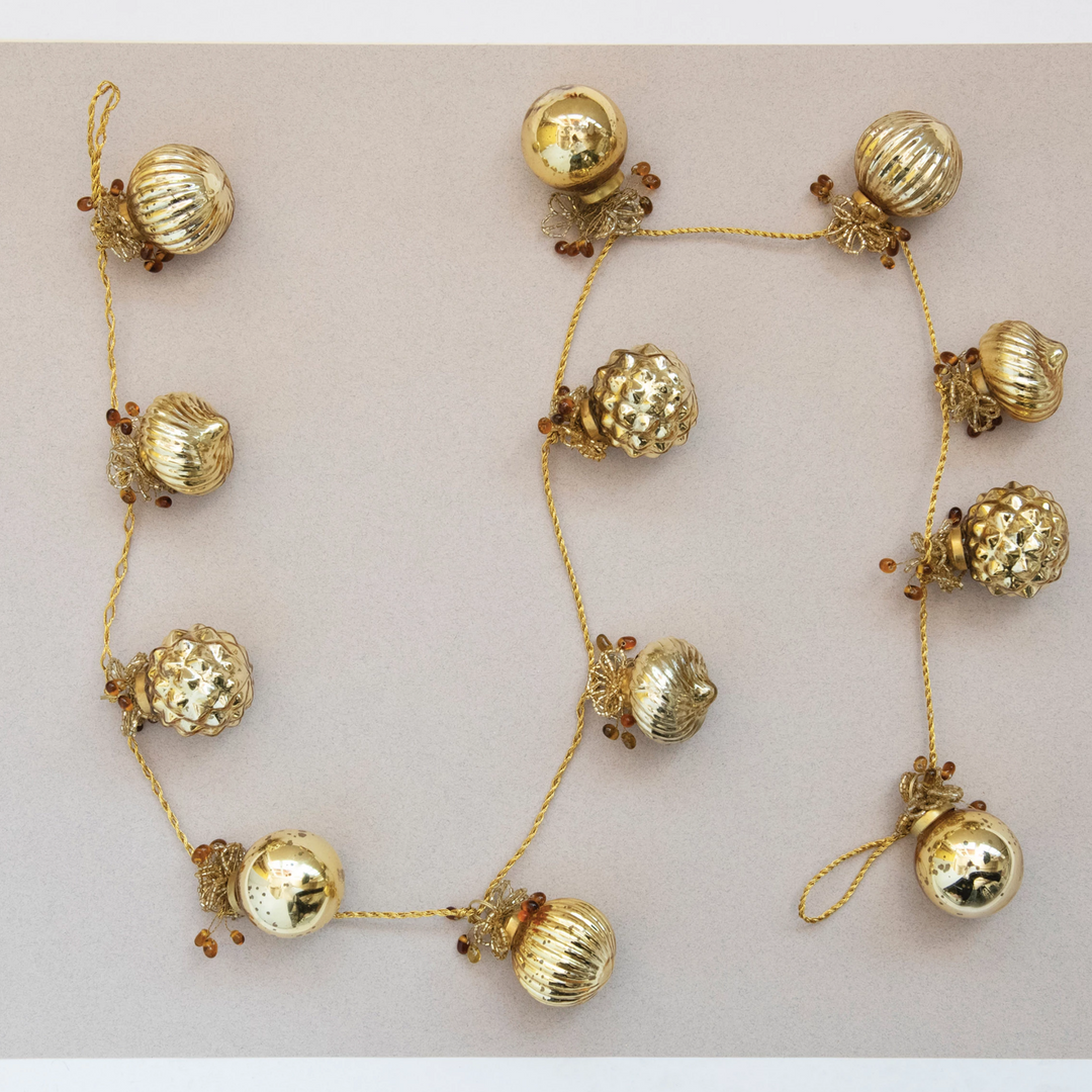 EMBOSSED MERCURY GLASS BALL ORNAMENT GARLAND WITH BEADS BY CREATIVECO-OP Creative Co-op Bonjour Fete - Party Supplies