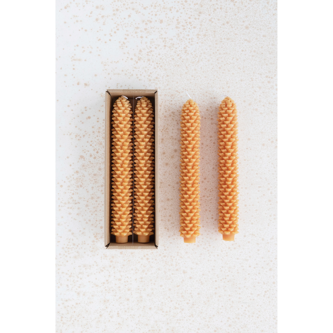 UNSCENTED PINECONE SHAPED TAPER CANDLES SET - YELLOW Creative Co-op Home Candle Bonjour Fete - Party Supplies