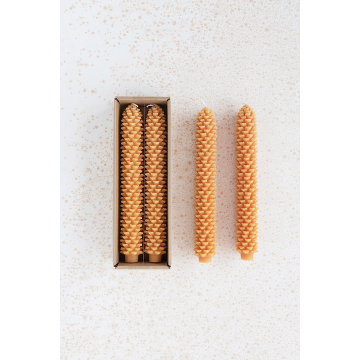 UNSCENTED PINECONE SHAPED TAPER CANDLES SET - YELLOW Creative Co-op Home Candle Bonjour Fete - Party Supplies