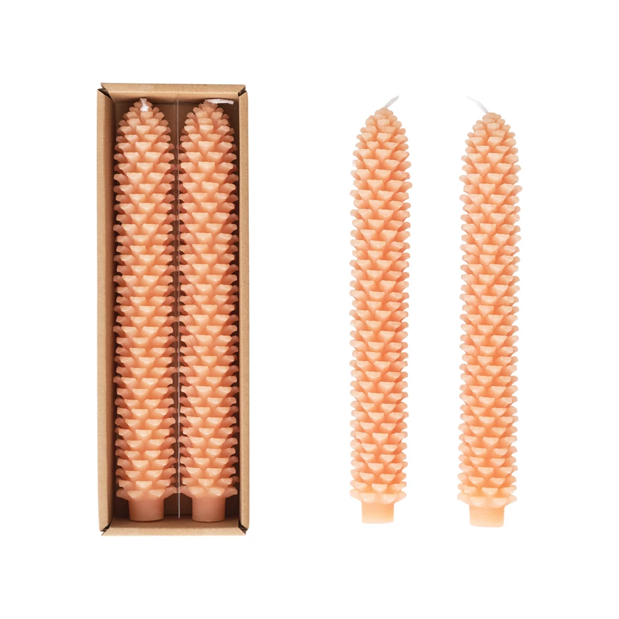 UNSCENTED PINECONE SHAPED TAPER CANDLES SET Creative Co-op Home Candle Bonjour Fete - Party Supplies