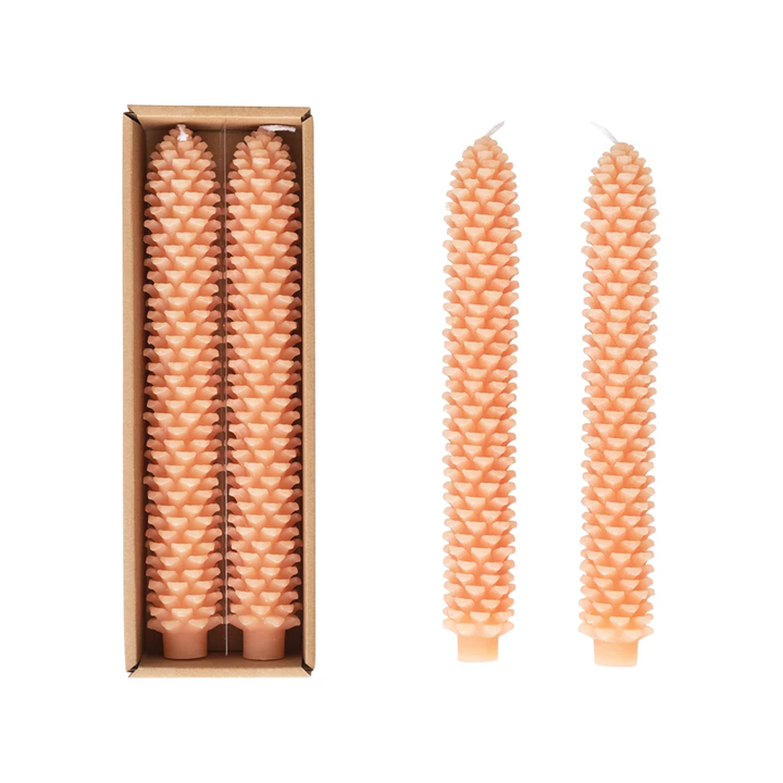 UNSCENTED PINECONE SHAPED TAPER CANDLES SET Creative Co-op Home Candle Bonjour Fete - Party Supplies