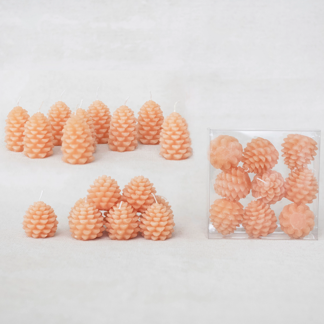 UNSCENTED PINECONE SHAPED TEALIGHTS SET Creative Co-op Home Candle Bonjour Fete - Party Supplies