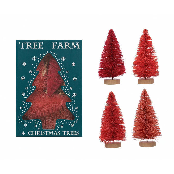 RED SISAL BOTTLE BRUSH TREES WITH WOOD BASE SET BY CREATIVECO-OP Creative Co-op Bonjour Fete - Party Supplies
