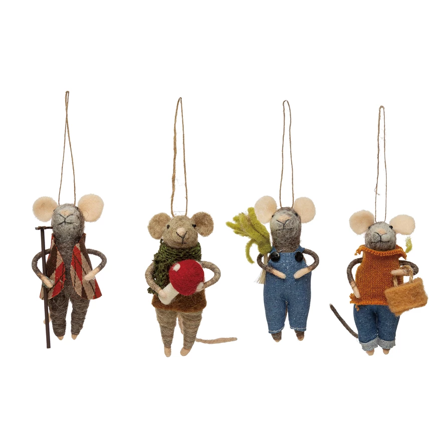 WOOL FELT GARDENING MOUSE ORNAMENTS BY CREATIVECO-OP Creative Co-op Bonjour Fete - Party Supplies