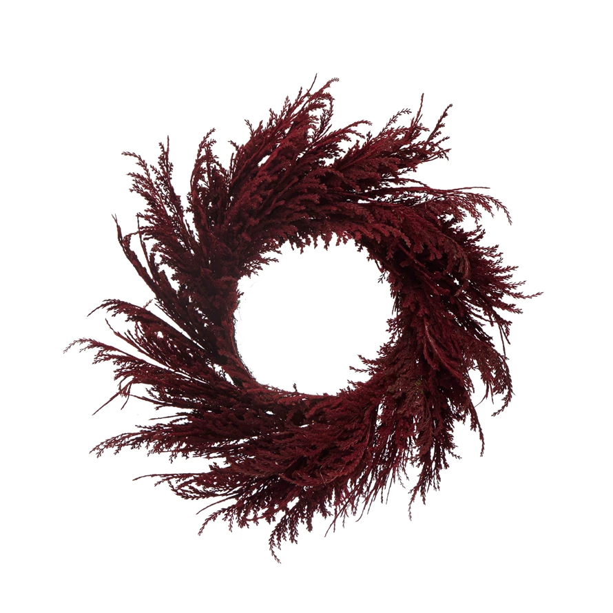 FAUX ROUND PAMPAS GRASS WREATH - BURGUNDY Creative Co-op Home Decor Bonjour Fete - Party Supplies