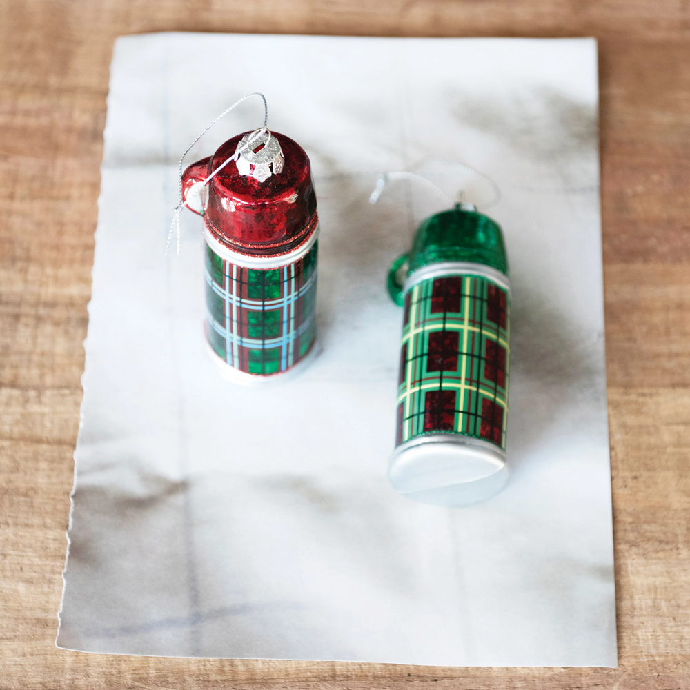 HAND-PAINTED GLASS THERMOS ORNAMENT BY CREATIVECO-OP Creative Co-op Bonjour Fete - Party Supplies