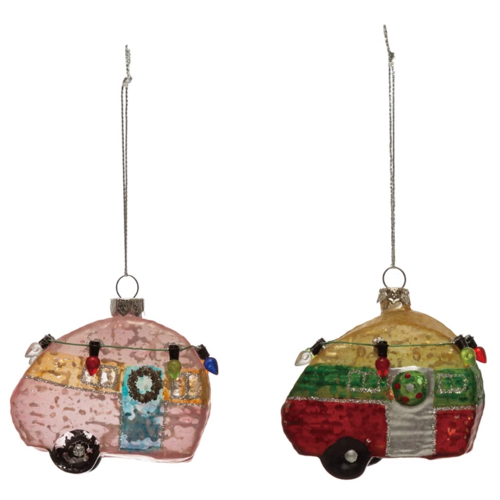 HAND-PAINTED MERCURY GLASS CAMPER ORNAMENT WITH LIGHTS BY CREATIVECO-OP Creative Co-op Bonjour Fete - Party Supplies