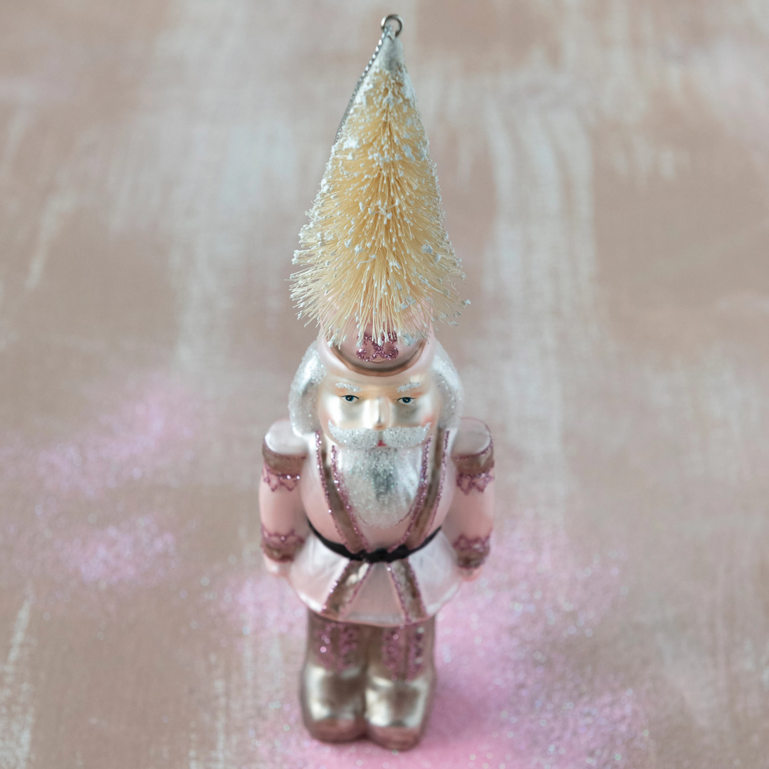 HAND-PAINTED GLASS SOLDIER ORNAMENT WITH BOTTLE BRUSH HAT AND GLITTER BY CREATIVECO-OP Creative Co-op Bonjour Fete - Party Supplies