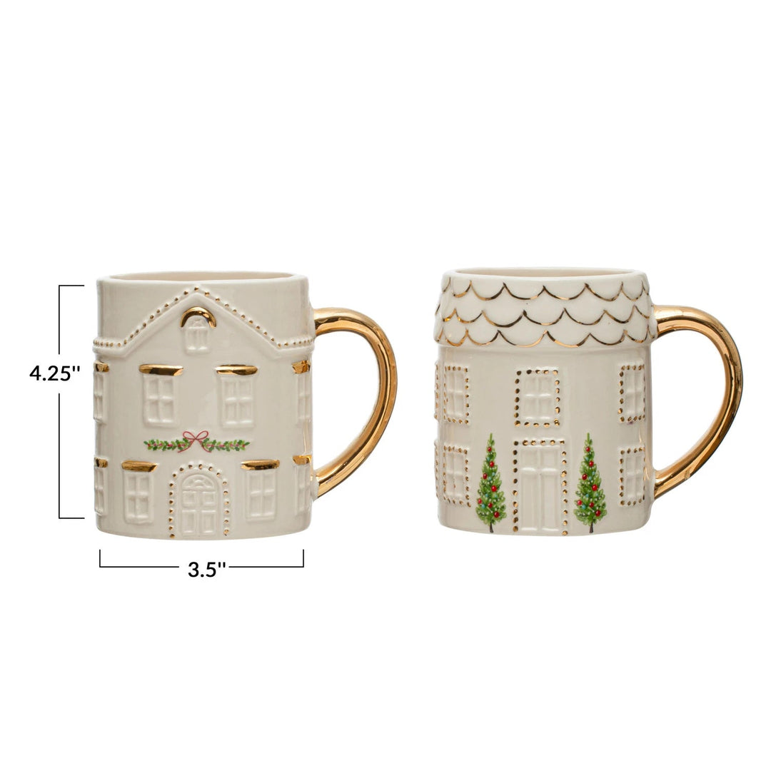 Hand Painted Holiday House Mug Bonjour Fete Party Supplies Christmas Holiday Kitchen & Entertaining