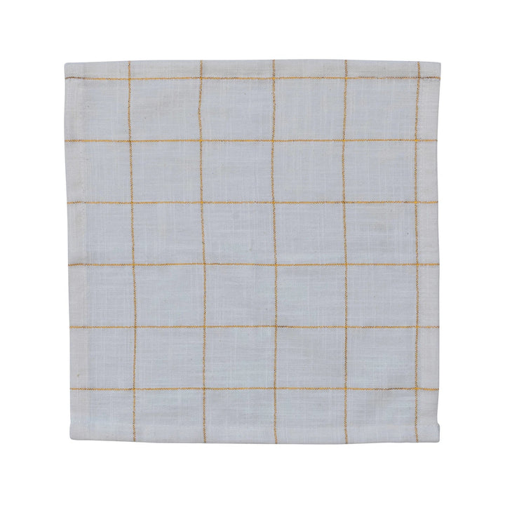 COTTON COCKTAIL NAPKINS WITH GRID PATTERN & METALLIC GOLD THREAD Creative Co-op Bonjour Fete - Party Supplies