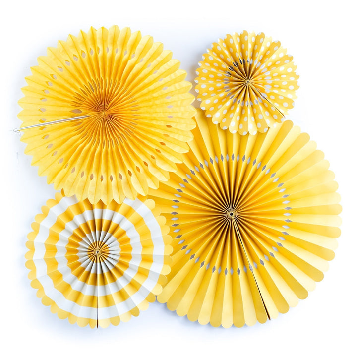 YELLOW PINWHEEL PARTY FAN DECORATIONS My Mind's Eye Decor Bonjour Fete - Party Supplies