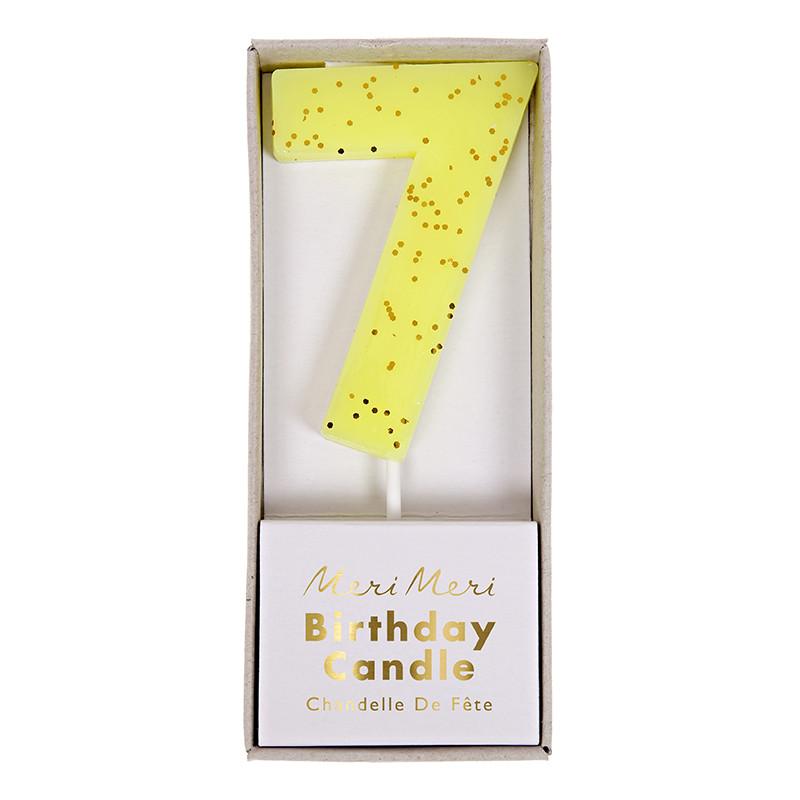 GLITTER NUMBER CANDLES Meri Meri Birthday Candles Yellow 7 Bonjour Fete - Party Supplies